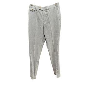 Bonobos Pants Men 32x36 White Green Striped Seersucker Italian Slim Fit Unhemmed